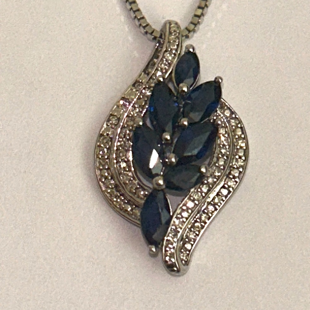 -Sale-Sapphire (1-1/6 ct. t.w.) & Diamond (1/10) 18"  Necklace Sterling Silver